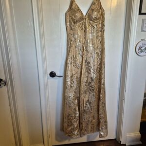 Gold Patterned Halter-Style Maxi Dress